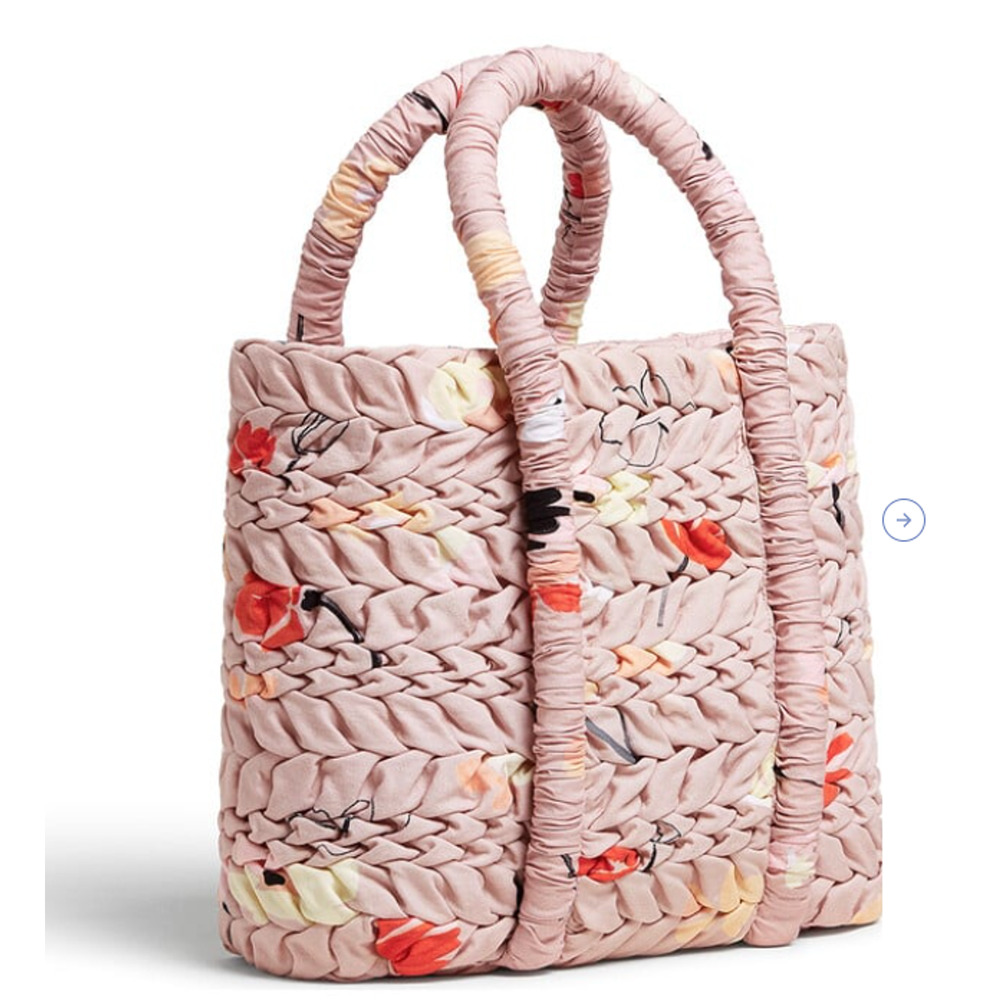 Quilted Braided Pink Floral Tote Bag